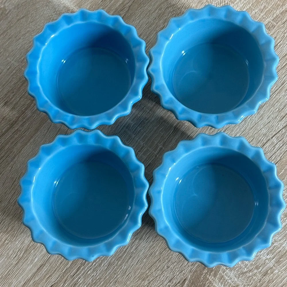 4 Chantal Scalloped Baking Dish Blue Bake Freeze Stonewear 1/2 Cup
